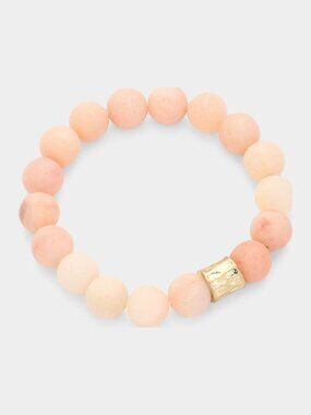 Peach Aventurine Bracelet - Gemstone Beaded Stretch, Healing Crystal Boho Stack